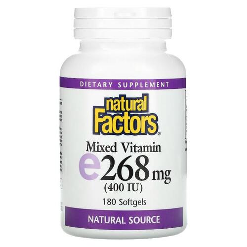 Natural FACTORS 네츄럴 펙터스, 혼합 비타민E, 268MG 400IU , 소프트젤 180정