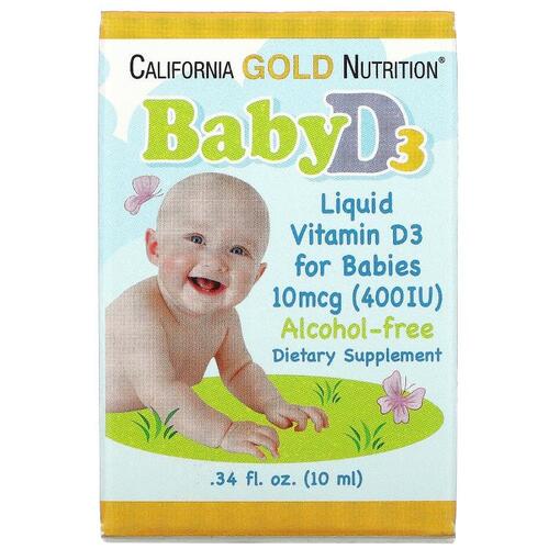 캘리포니아 골드 뉴트리션 California Gold Nutrition, 아기용 액상 비타민D3, 10MCG 400IU , 10ML 0.34FL oz)