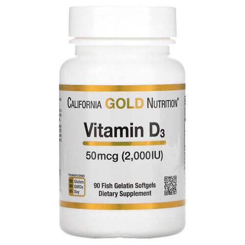 캘리포니아 골드 뉴트리션 California Gold Nutrition, 비타민D3, 50MCG 2,000IU , 피쉬 젤라틴 소프트젤 90정