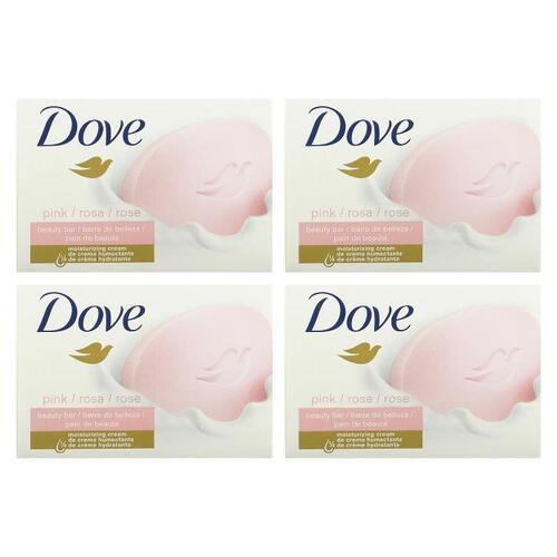 Dove, 딥 모이스처 뷰티 바 비누, 핑크, 4개입, 각 106G 3.75OZ)