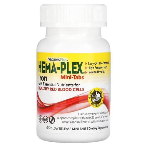 네이쳐스 플러스 NaturesPlus, Hema Plex, 건강한 적혈구를 위한 필수 영양소와 철분 함유, 서방형 미니 정제 60정