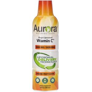 Aurora NUTRASCIENCE 메가 리포소말 비타민C 유기농 과일 맛 3000MG 480ml(16fl oz)