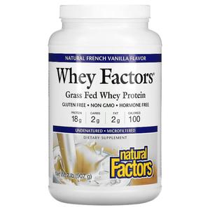 Natural FACTORS Whey FACTORS 목초 사육 유청 단백질 천연 프렌치 바닐라 맛 907g(2lbs)