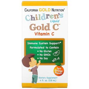 캘리포니아 골드 뉴트리션 어린이용 액상 Gold C 비타민C USP 등급 천연 오렌지 향 118ml(4fl oz)