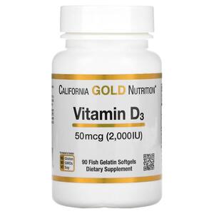 캘리포니아 골드 뉴트리션 California Gold Nutrition, 비타민D3, 50MCG 2,000IU , 피쉬 젤라틴 소프트젤 90정