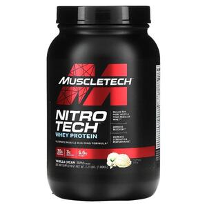 머슬테크 MuscleTech, 니트로 테크, 유청 단백질+ 지방이 적은 근육 빌더, 바닐라, 2.00 파운드 907 g)