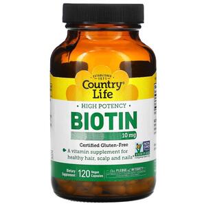 컨츄리 라이프 Country Life, 바이오틴, 고효능, 10 mg, 120 비건 캡슐