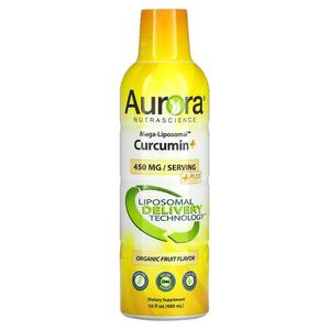 오로라 뉴트라사이언스 Aurora Nutrascience, Mega Liposomal Curcumin+, 오가닉 과일 맛, 600mg, 480ML 16FL oz)