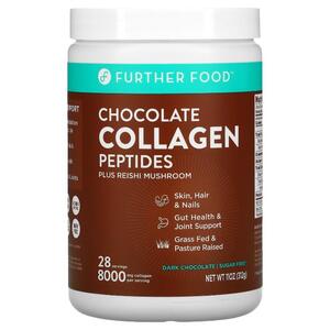 퍼더 푸드 Further Food, Chocolate Collagen Peptides Plus 영지 버섯, 다크 초콜릿, 312G 11OZ)