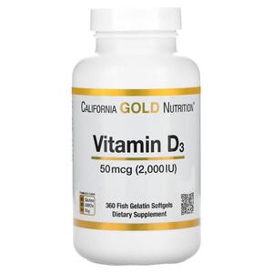캘리포니아 골드 뉴트리션 California Gold Nutrition, 비타민D3, 50MCG 2,000IU , 피쉬 젤라틴 소프트젤 360정