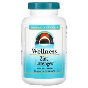 소스 네츄럴스 Source Naturals, Wellness, 아연 설하정, 복숭아 라스베리, 23 mg, 120 설하정