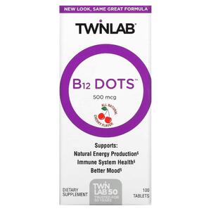 Twinlab, B12 Dots, 체리 맛, 500mcg, 100정