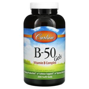 칼슨 Carlson, B 50 젤, 비타민 B 복합체, 소프트젤 200정