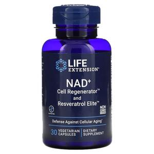 라이프 익스텐션 Life Extension, NAD+ 세포 재생제 및 레스베라트롤, NIAGEN 니코틴아미드 리보사이드, 베지 캡슐 30정