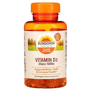 선다운 네츄럴 Sundown Naturals, 비타민 D3, 25MCG 1,000IU , 소프트젤 400정