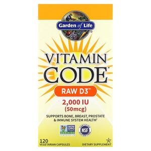 가든 오브 라이프 Garden of Life, 비타민 Vitamin Code, RAW D3, 50MCG 2,000IU , 베지 캡슐 120정