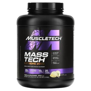 머슬테크 MuscleTech, Mass Tech Extreme 2000, 바닐라 밀크쉐이크, 2.72kg 6 lbs)