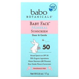 Babo Botanicals, Baby Face, 미네랄 선스크린 스틱, SPF 50, 17G 0.6OZ)