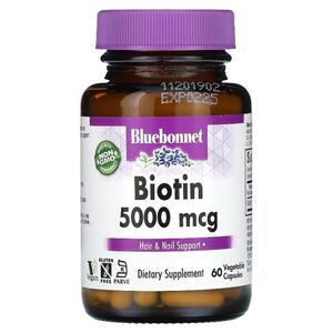 블루보넷 뉴트리션 Bluebonnet Nutrition, 비오틴, 5,000mcg, 베지 캡슐 60정