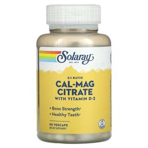 솔라레이 Solaray, 비타민 D 2, 칼슘 마그네슘 구연산염 함유, 베지 캡슐 90정