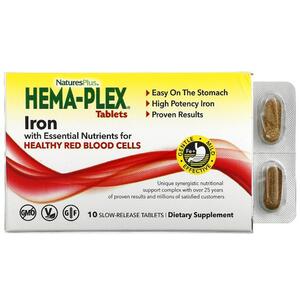 네이쳐스 플러스 NaturesPlus, Hema Plex, 건강한 적혈구를 위한 필수 영양소와 철분 함유, 서방형 정제 10정