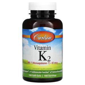 칼슨 Carlson, 비타민 K2 MK 7 메나퀴논 7 , 45mcg, 소프트젤 180정