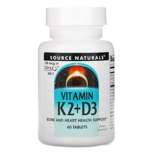 소스 네츄럴스 Source Naturals, 비타민K2 + D3, 60정