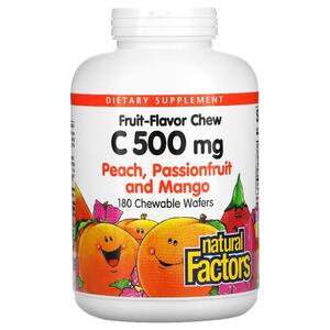 Natural FACTORS 네츄럴 펙터스, 과일맛 츄어블 비타민C, 복숭아, 패션프루트 및 망고, 500mg, 츄어블 웨이퍼 180개