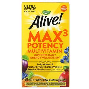 네이쳐스 웨이 Natures Way, ALIVE Max3 고효능 종합비타민, 철분 무함유, 90정