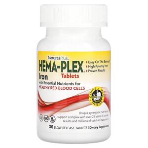네이쳐스 플러스 NaturesPlus, Hema Plex, 건강한 적혈구 지원 필수 영양소 함유 철분, 서방정 30정