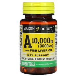 메이슨 네츄럴 Mason Natural, 생선 간유 유래 비타민A, 3,000MCG 10,000IU , 소프트젤 100정