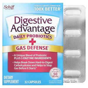 쉬프 Schiff, Digestive Advantage, 데일리 프로바이오틱 + 가스 디펜스, 캡슐 32정