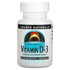 소스 네츄럴스 Source Naturals, 비타민 D 3, 10,000 IU, 120 소프트젤