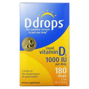 Ddrops, 액상 비타민 D3, 1000 IU, 29.57 ML 0.17 fl oz)