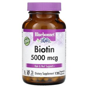 블루보넷 뉴트리션 Bluebonnet Nutrition, 바이오틴, 5,000 mcg, 120 베지캡