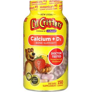 Lil Critters, 칼슘 + D3, 뼈 건강 지원, 블랙 체리, 오렌지 딸기 맛, 구미젤리 150개