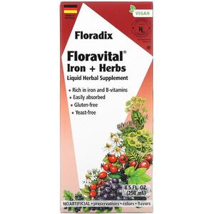 가이아 허브 Gaia Herbs, Floradix, Floravital 철분 + 허브, 250ML 8.5FL oz)