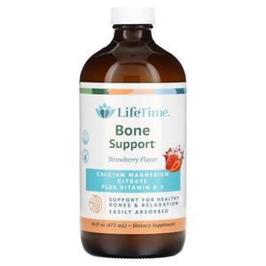 LifeTime 비타민 Vitamins, Bone Support, 칼슘 마그네슘 구연산염 플러스 비타민 D 3, 딸기, 473ML 16FL oz)