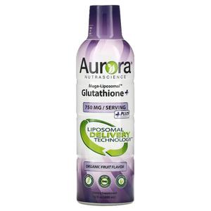 오로라 뉴트라사이언스 Aurora Nutrascience, Mega Liposomal Glutathione+, 비타민C 첨가, 오가닉 과일 맛, 750mg, 480ML 16FL oz)
