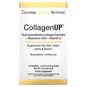 캘리포니아 골드 뉴트리션 California Gold Nutrition, CollagenUp, 가수분해 해양 콜라겐 펩타이드, 히알루론산 및 비타민C 함유, 무맛, 10팩, 각 5.15G 0.18OZ)