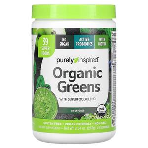 PURELYINSPIRED, 슈퍼 푸드 혼합물이 함유된 Organic Greens, 무맛, 243G 8.57OZ)