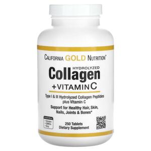 캘리포니아 골드 뉴트리션 California Gold Nutrition, 가수분해 콜라겐 펩타이드 + 비타민C, I III형, 250정