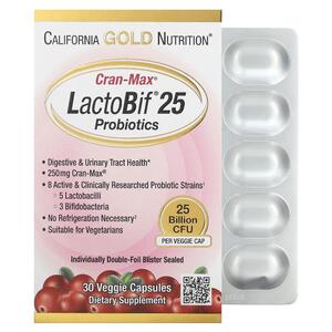 캘리포니아 골드 뉴트리션 California Gold Nutrition, LactoBif 프로바이오틱스, Cran Max, 250억 CFU, 베지 캡슐 30정