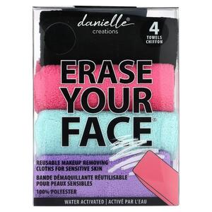 Erase Your Face, 재사용 가능한 메이크업 클렌징 타올, 여러 색상, 4개