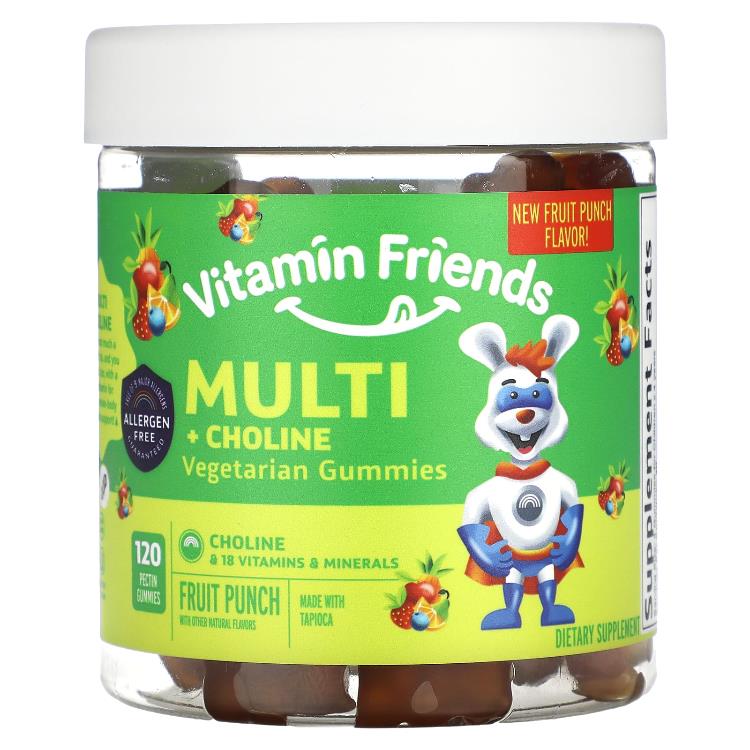 비타민 Vitamin Friends, 멀티 + 콜린 식물성 구미젤리, 과일 펀치, 펙틴 구미젤리 120개